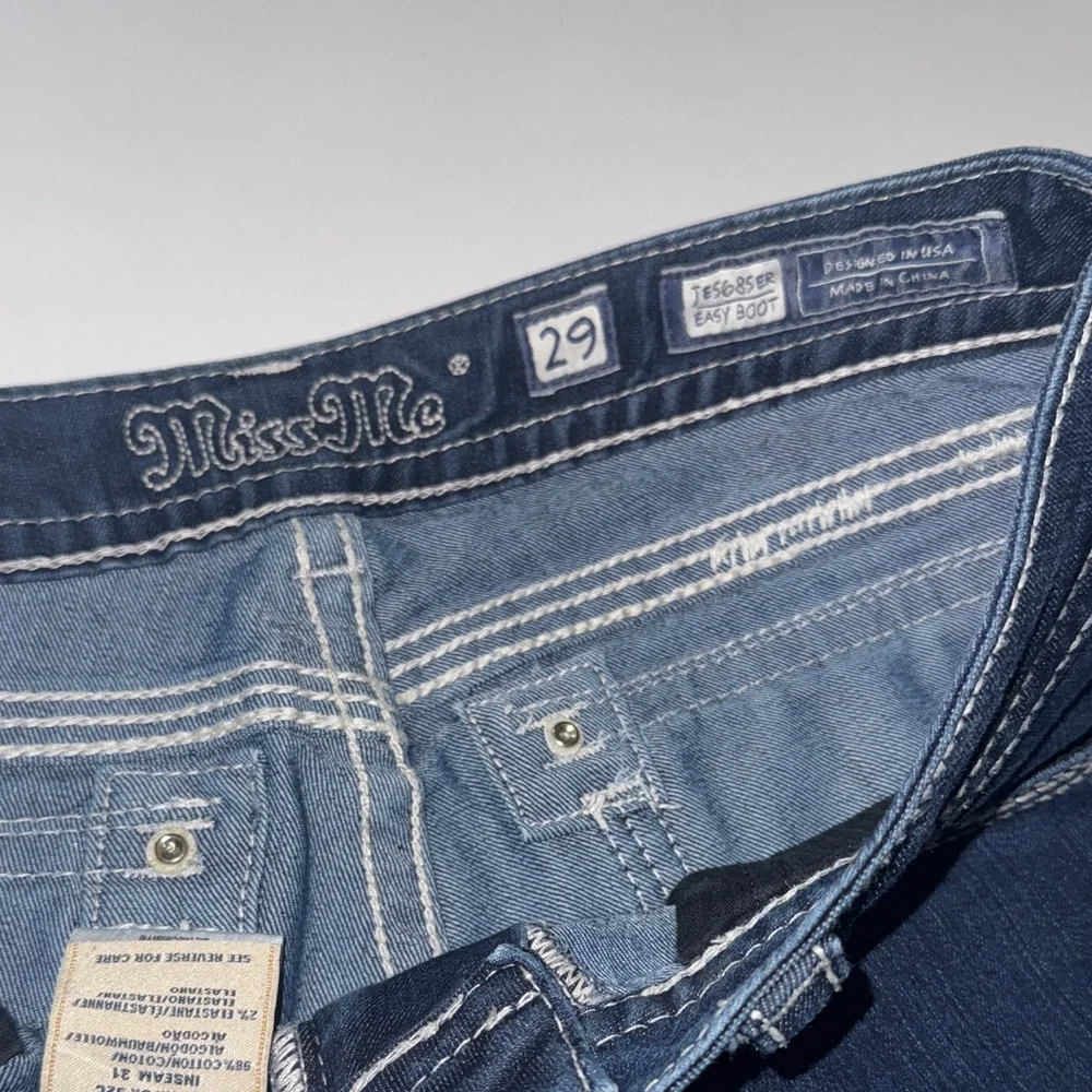 MISS ME Dark Indigo Easy Boot Cut‎ Jeans 29 Bedazzled Dark Blue Denim Rhinestone